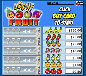 bingo liner loony fruits pull tabs online instant win game
